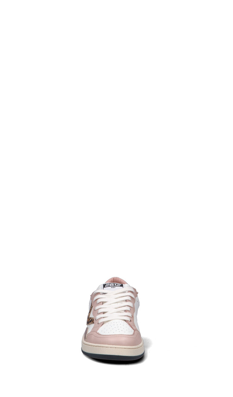 DUEBARRADODICI Sneaker ragazza bianca/rosa in pelle