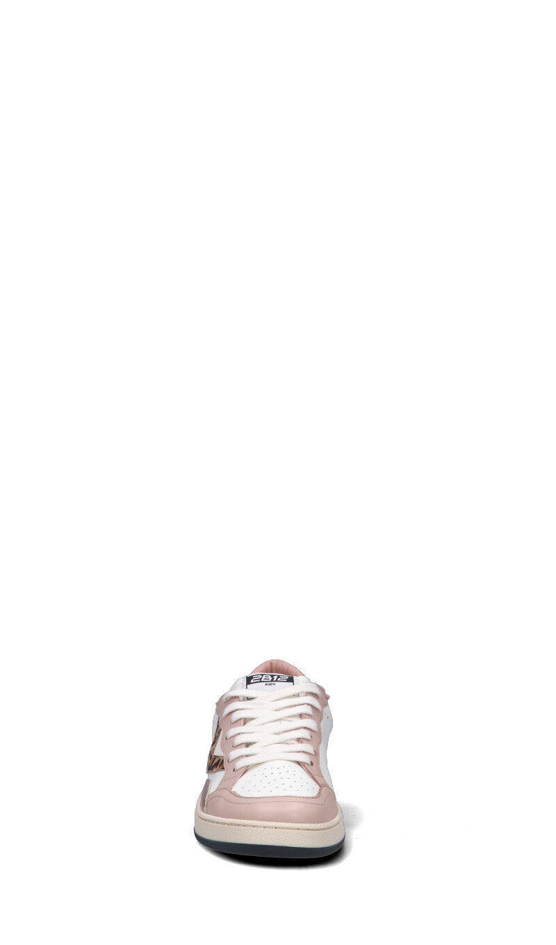 DUEBARRADODICI Sneaker ragazza bianca/rosa in pelle