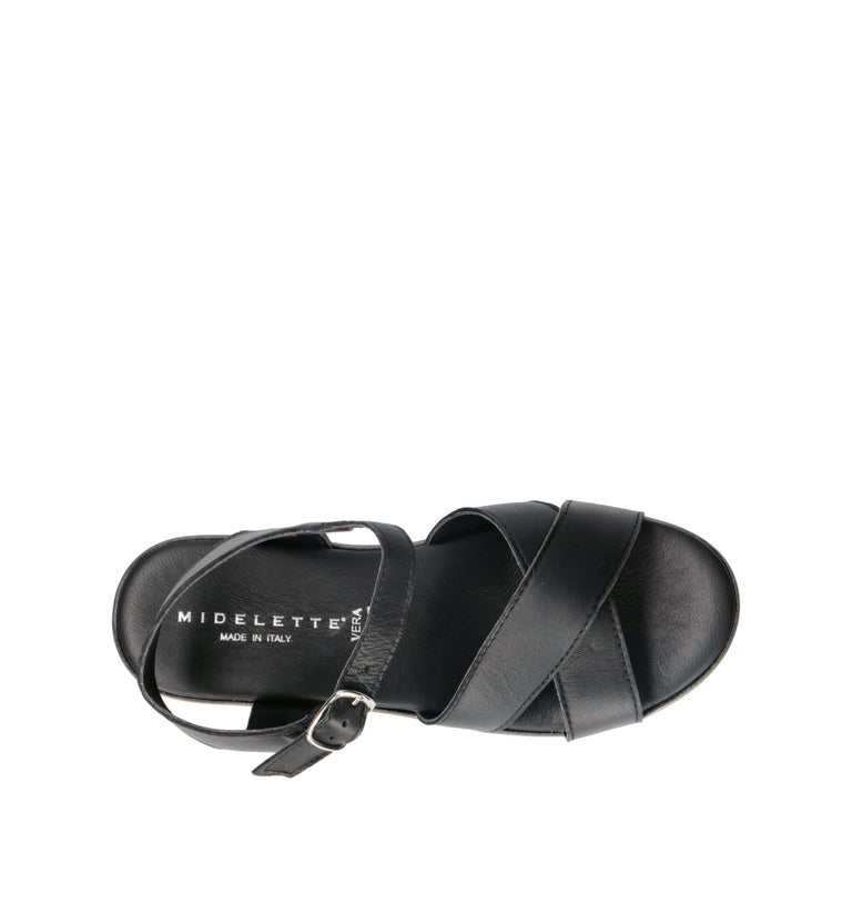 MIDELETTE Sandalo donna nero in pelle