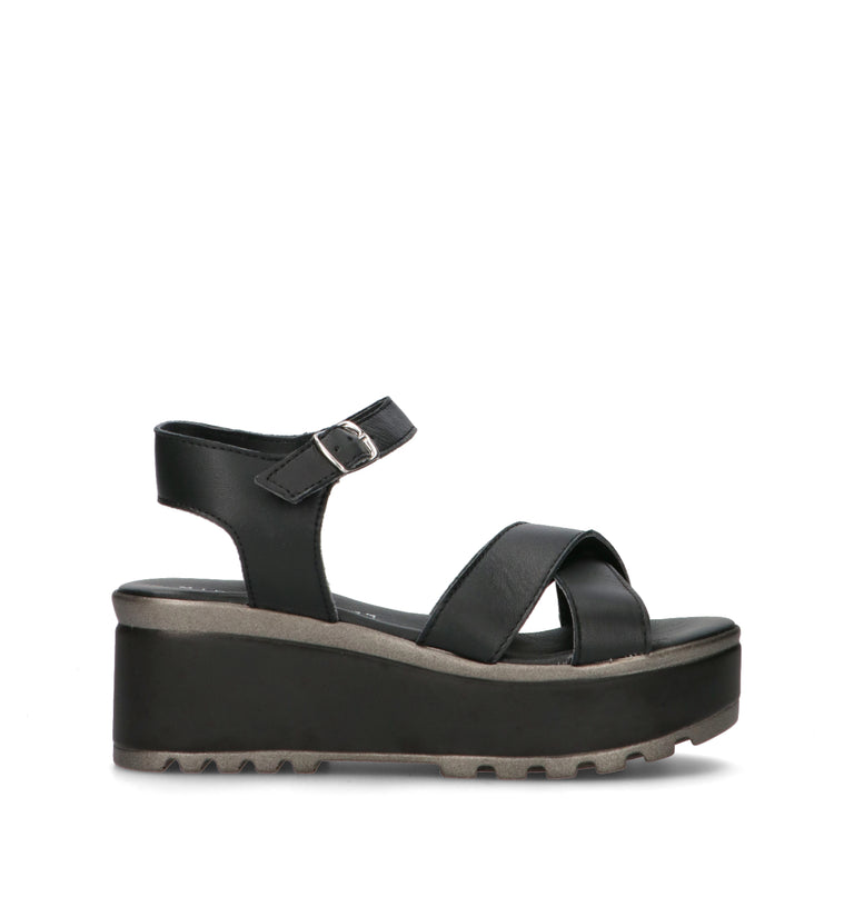 MIDELETTE Sandalo donna nero in pelle