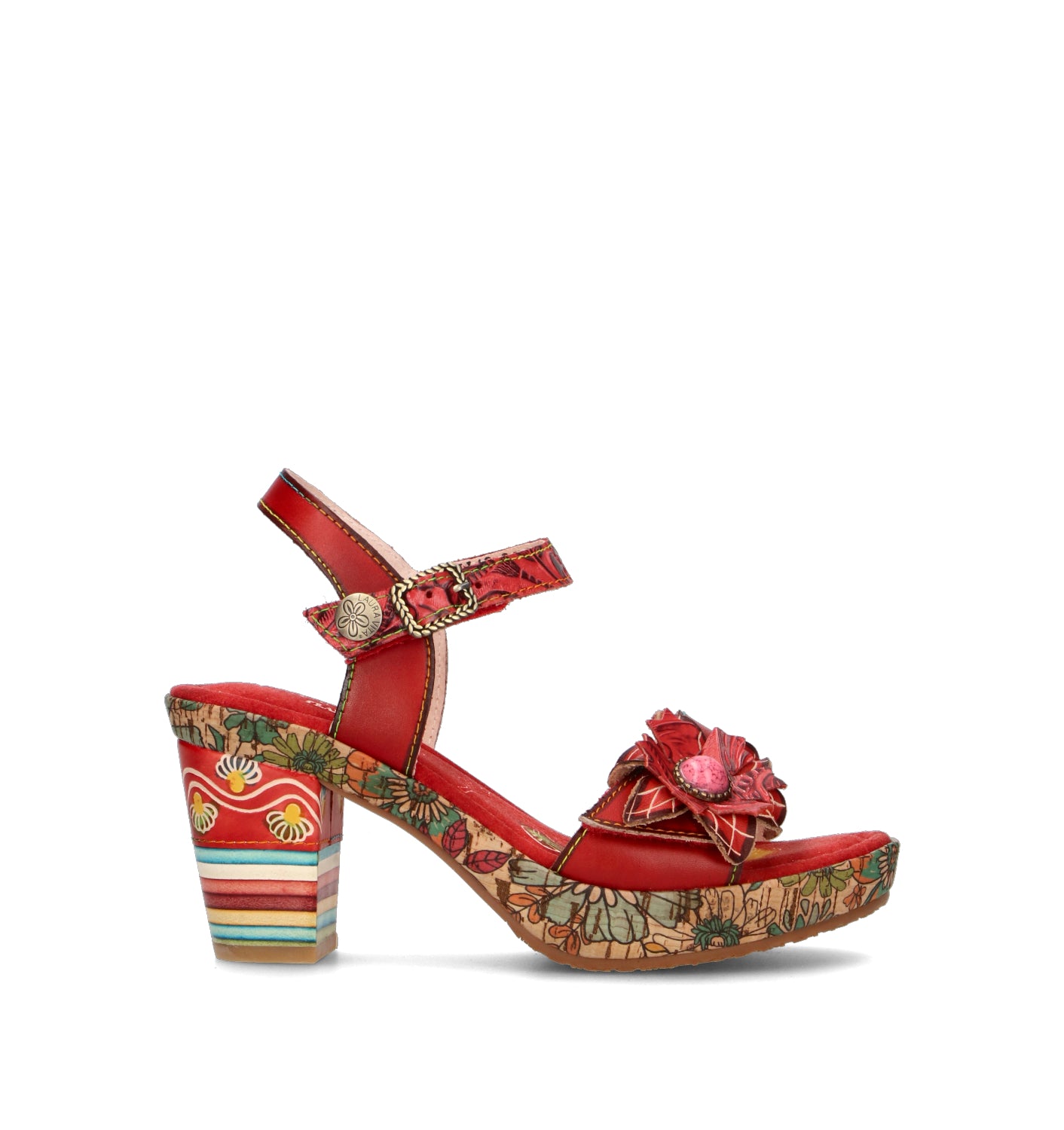 LAURA VITA Sandalo donna rosso/multicolor in pelle