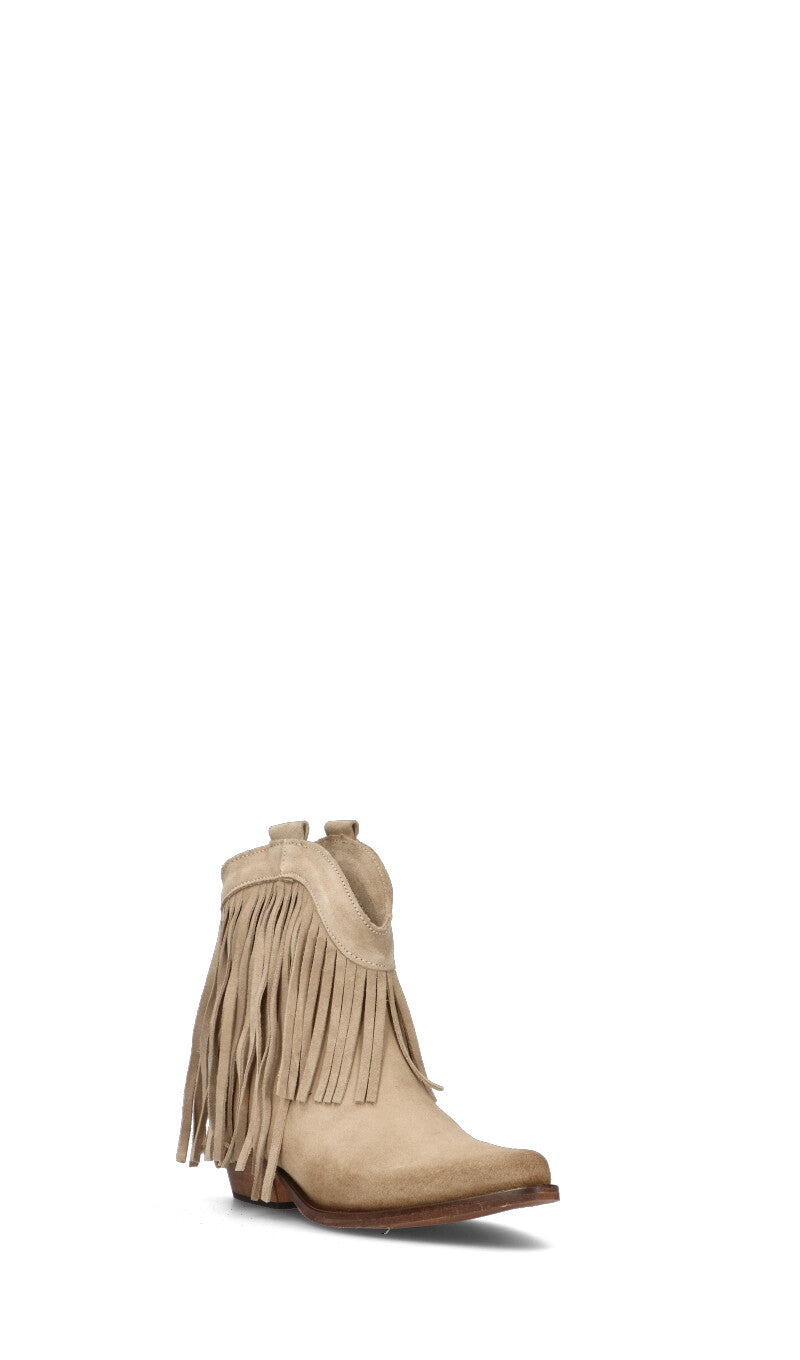 NEROFUMO Tronchetto donna beige in suede con frange