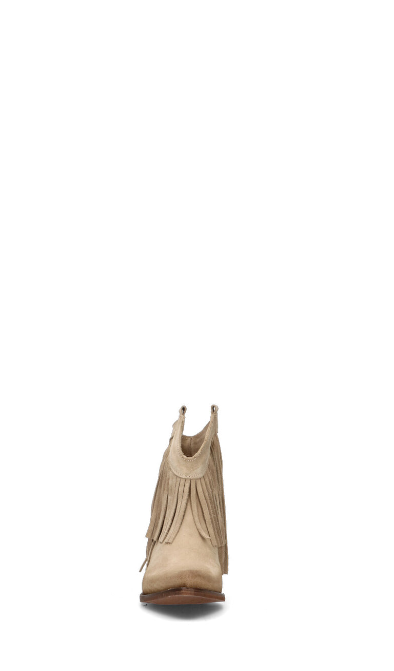 NEROFUMO Tronchetto donna beige in suede con frange