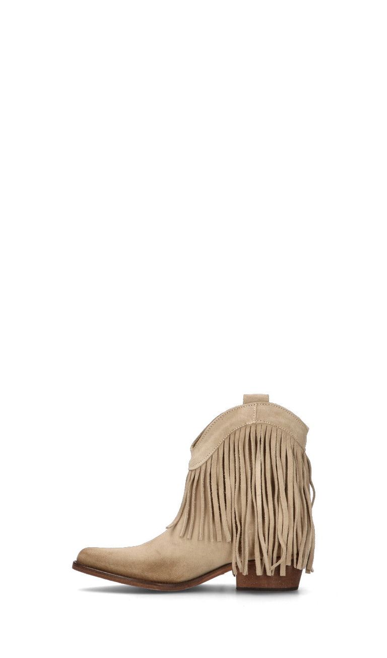 NEROFUMO Tronchetto donna beige in suede con frange