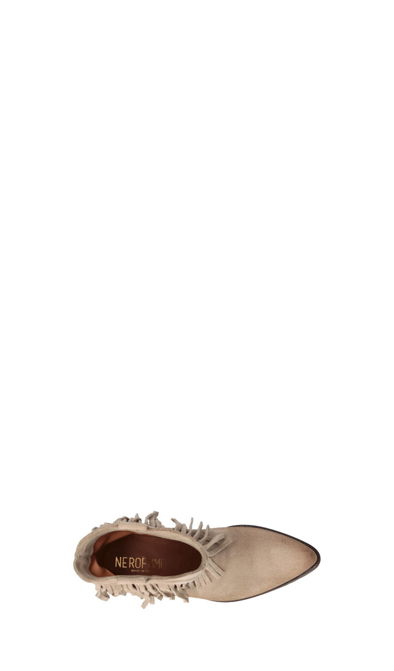 NEROFUMO Tronchetto donna beige in suede con frange