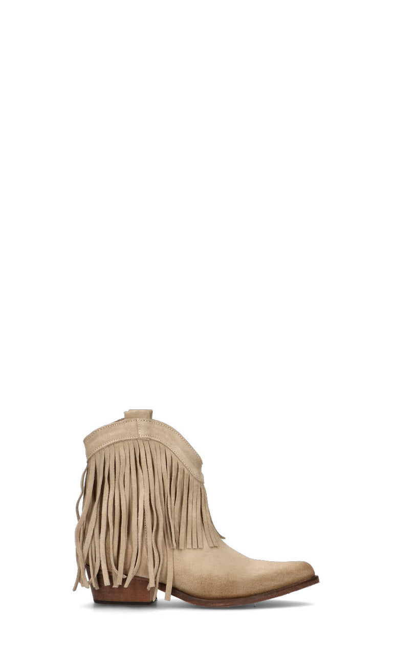 NEROFUMO Tronchetto donna beige in suede con frange