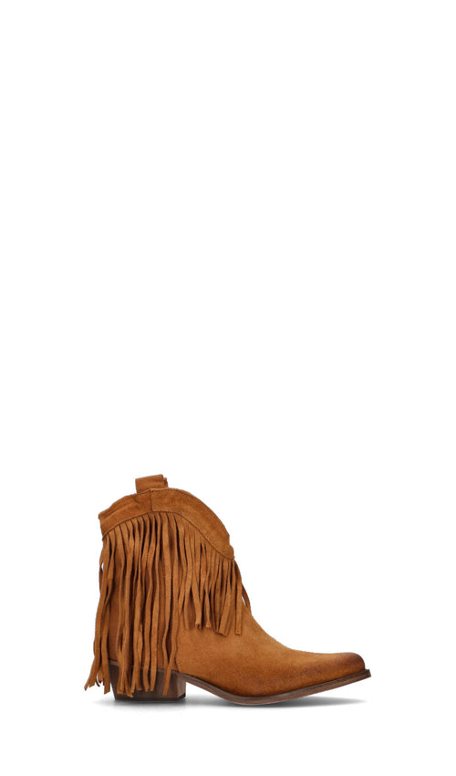 NEROFUMO Tronchetto donna cuoio in suede con frange