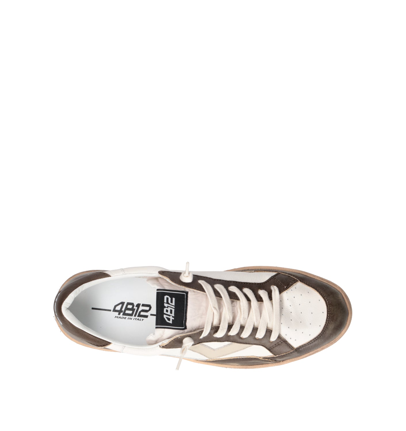 QUATTROBARRADODICI Sneaker uomo bianca/marrone in pelle