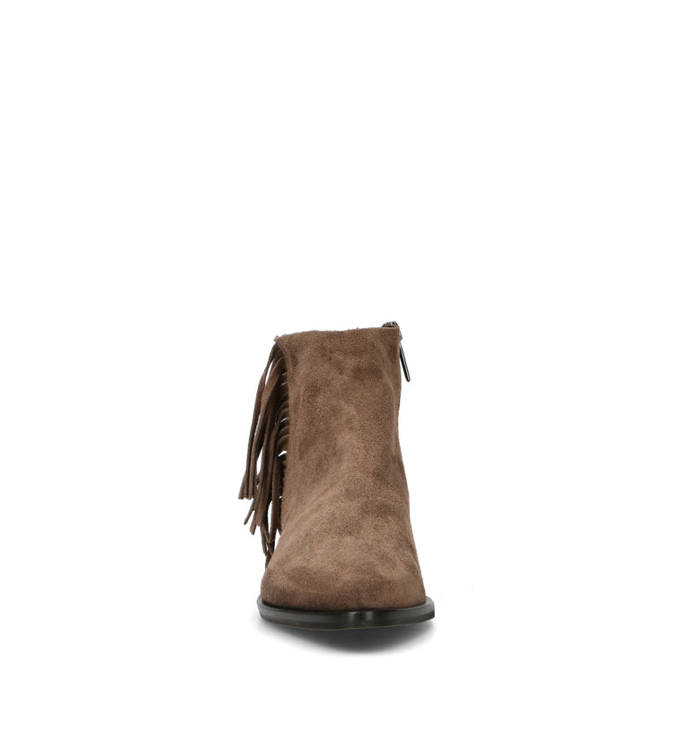 PHIL MELVIS Tronchetto donna taupe in suede con frange