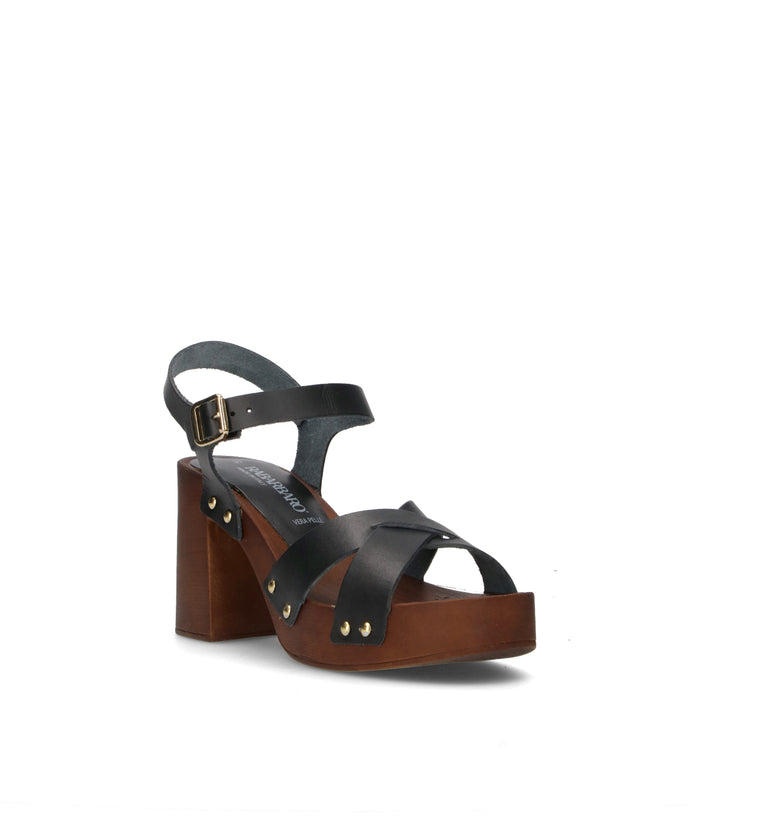 RABARBARO Sandalo donna nero in pelle