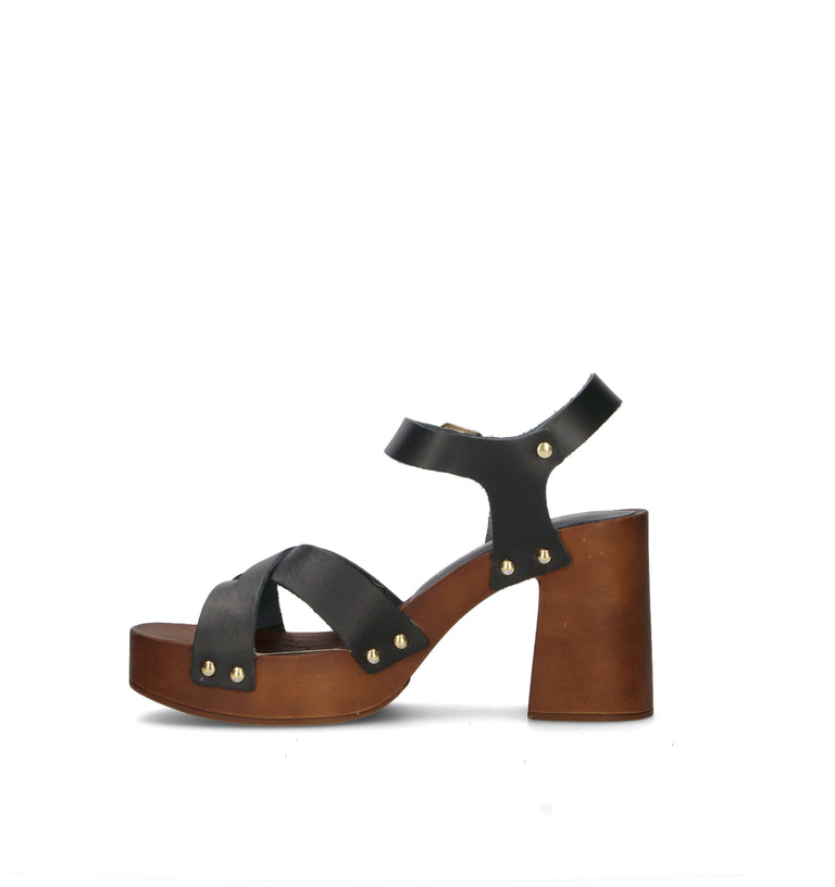 RABARBARO Sandalo donna nero in pelle