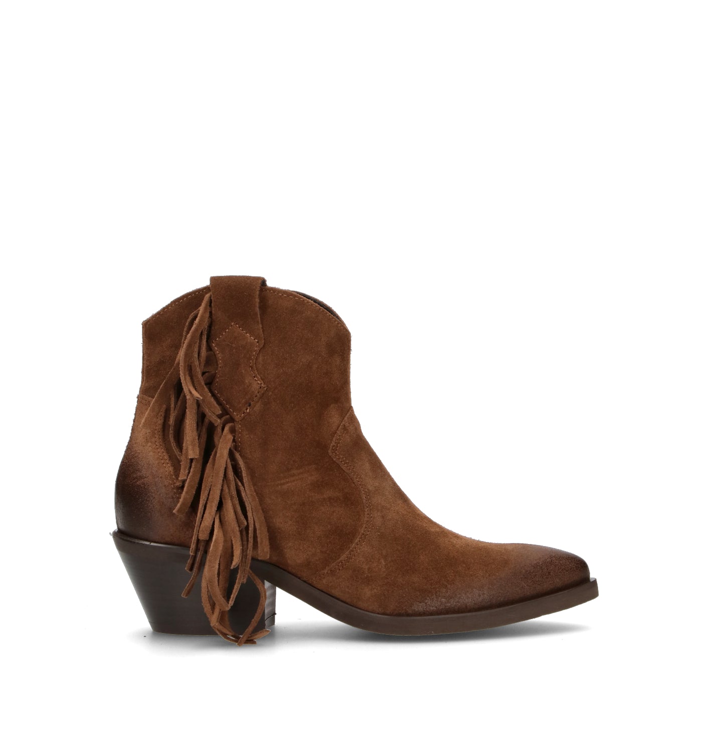 REBECCA VAN DIK Tronchetto donna marrone in suede con frange