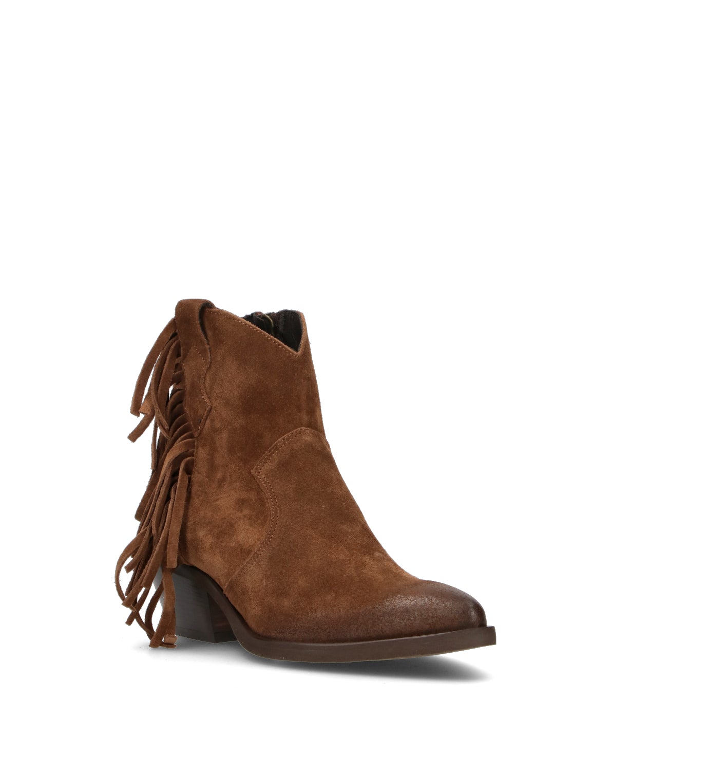 REBECCA VAN DIK Tronchetto donna marrone in suede con frange