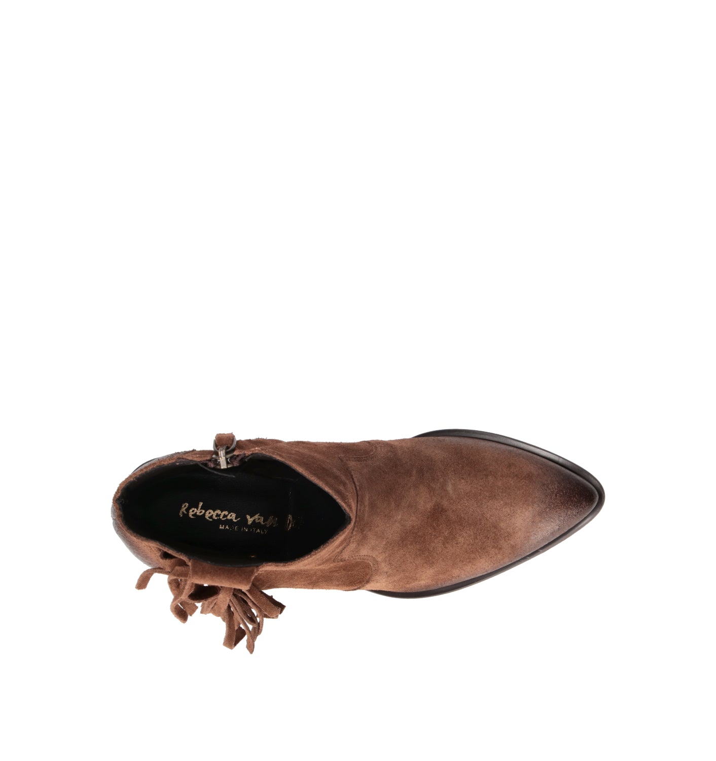REBECCA VAN DIK Tronchetto donna marrone in suede con frange