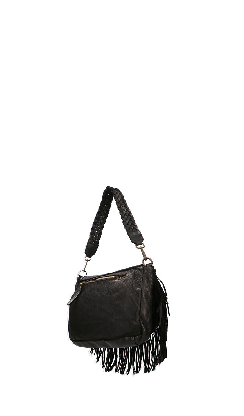 REBECCA VAN DICK Borsa donna nera con frange