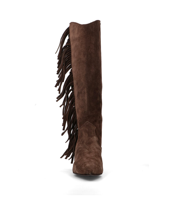REBECCA VAN DIK Stivale donna marrone in suede con frange