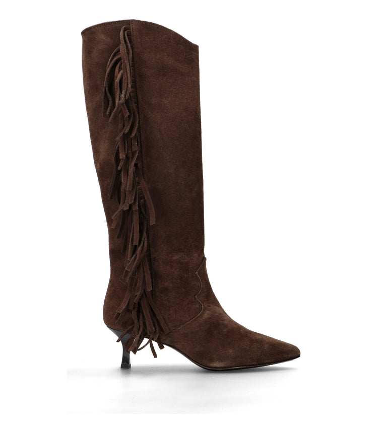 REBECCA VAN DIK Stivale donna marrone in suede con frange