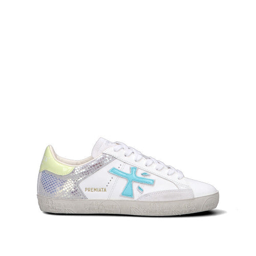 PREMIATA Sneaker donna bianca/azzurra/gialla in pelle