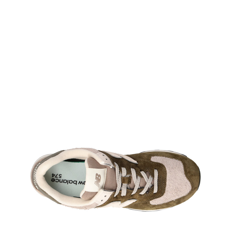 NEW BALANCE 574 Sneaker uomo verde/beige in suede