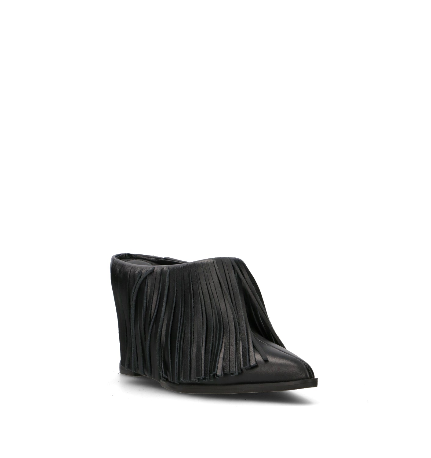 EXE Sabot donna nero in pelle con frange