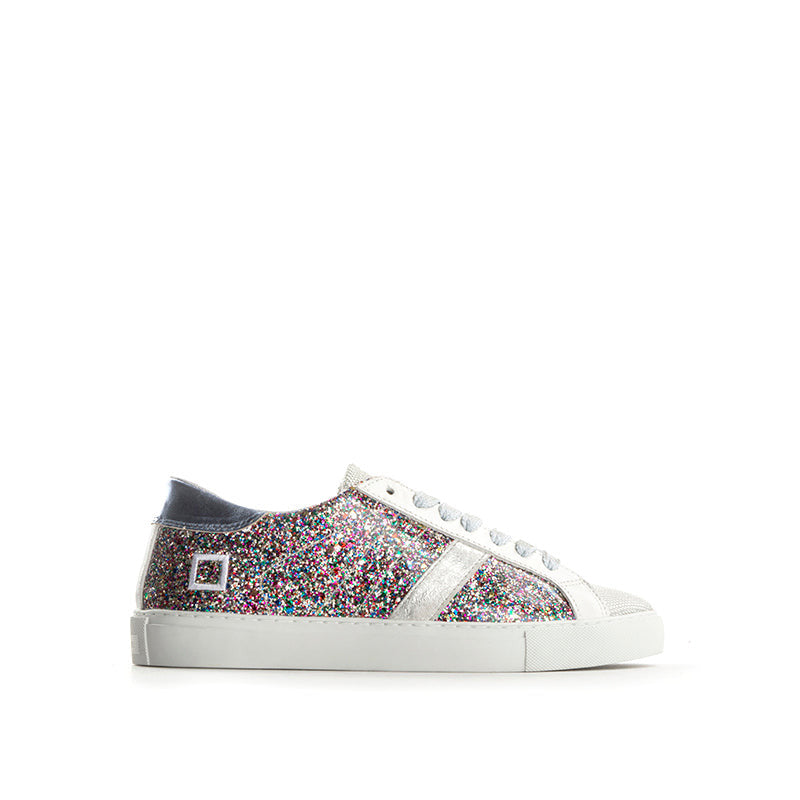 DATE Sneaker donna bianca/multicolor in pelle e glitter